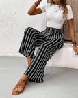 Striped Ruffle Wide-Leg Pants