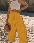 Elastic Waist Pleated Wide Leg Pants