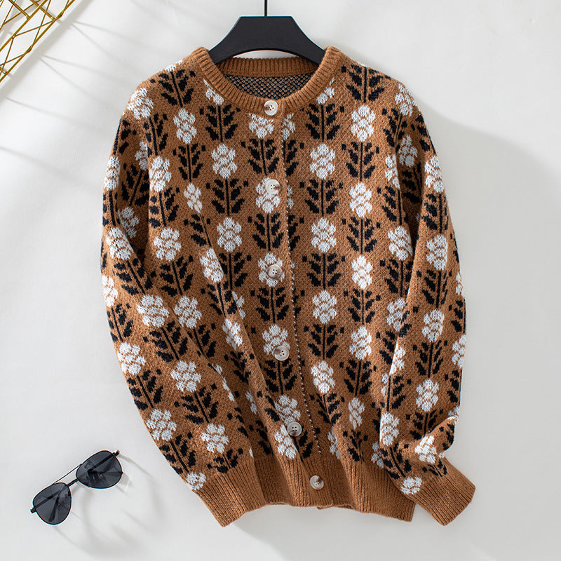 Women&#39;s Vintage Floral Knitted Cardigan