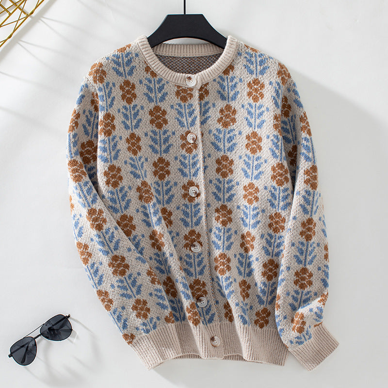 Women&#39;s Vintage Floral Knitted Cardigan