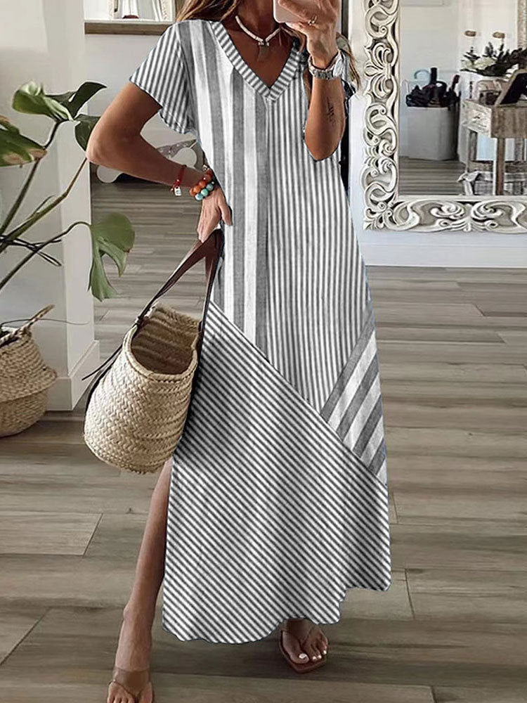 Elegant V Neck Printed Dress