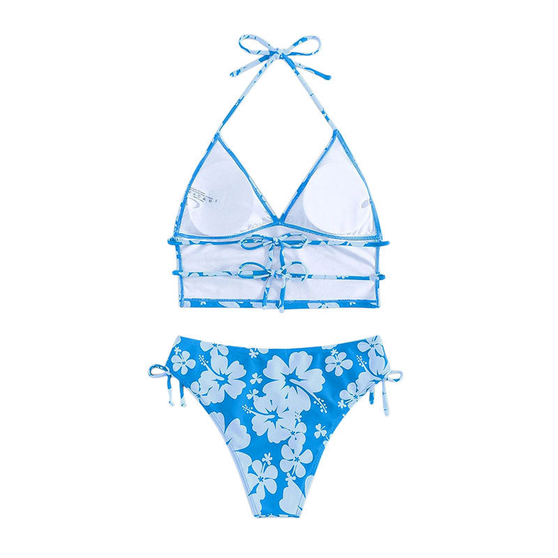 Printed Lace-Up Split Bikini