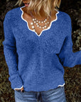 Women's Lace V-Neck Knitted Sweater