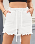 Elastic Waist Drawstring Denim Shorts