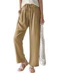 Elastic Waist Cotton Linen Straight Pants