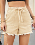 Elastic Waist Drawstring Denim Shorts