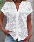 Short-sleeved V-neck blouse