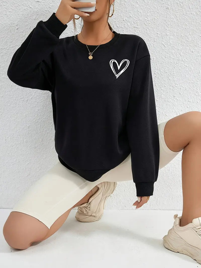 Heart Print Pullover Sweatshirt