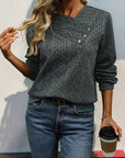 Casual Long Sleeve Pullover with Slant Shoulder