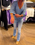 Deep V Neck Long Sleeve Top