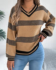 Women's Elegant Striped V-Neck Sweater