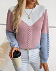 Chic Color Block Crew Neck Sweater for Women