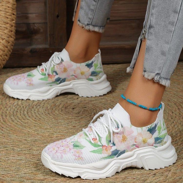 Breathable Lace-Up Sneakers with Floral Pattern