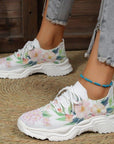 Breathable Lace-Up Sneakers with Floral Pattern