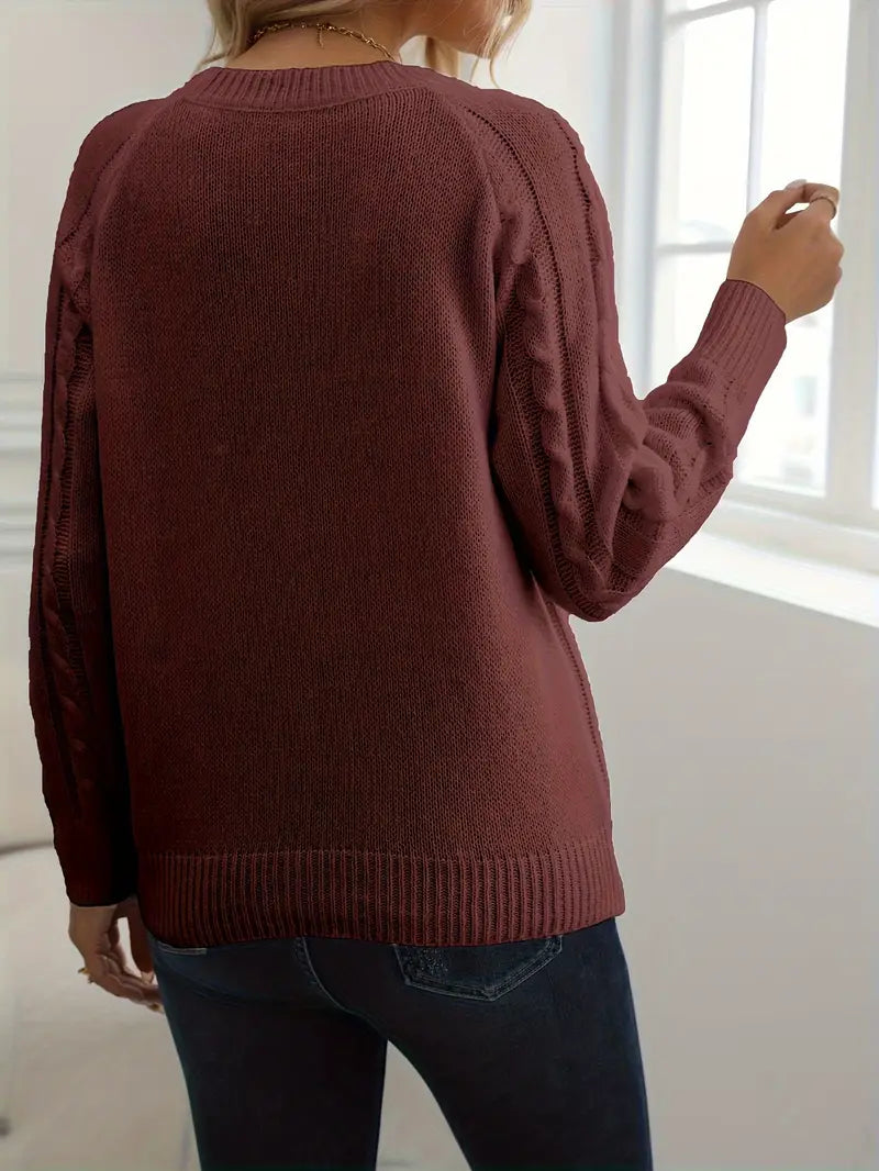 Solid Cable Knit Sweater for Women&#39;s