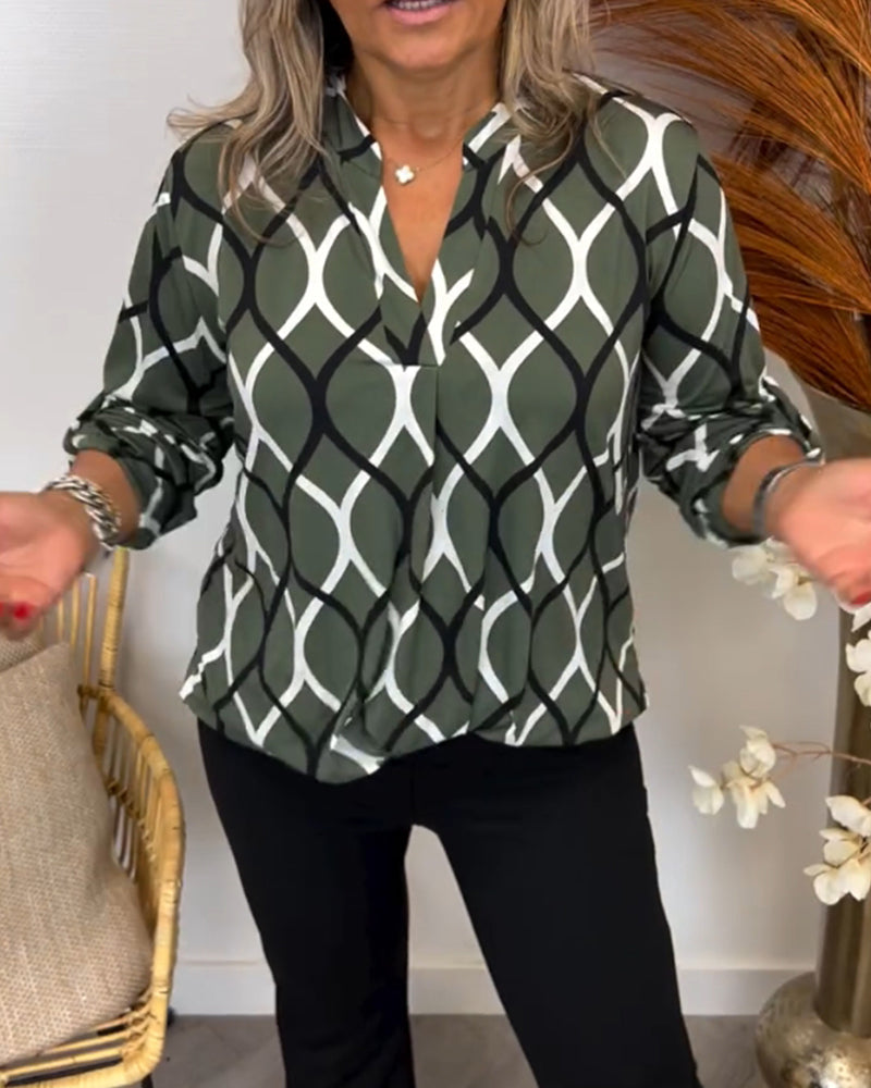 Casual Blouse with Long Sleeve and Printed