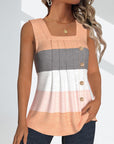 Striped button pleated tank top