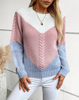 Chic Color Block Crew Neck Sweater for Women