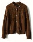 Elegant Brown Cable-Knit Cardigan with Decorative Buttons