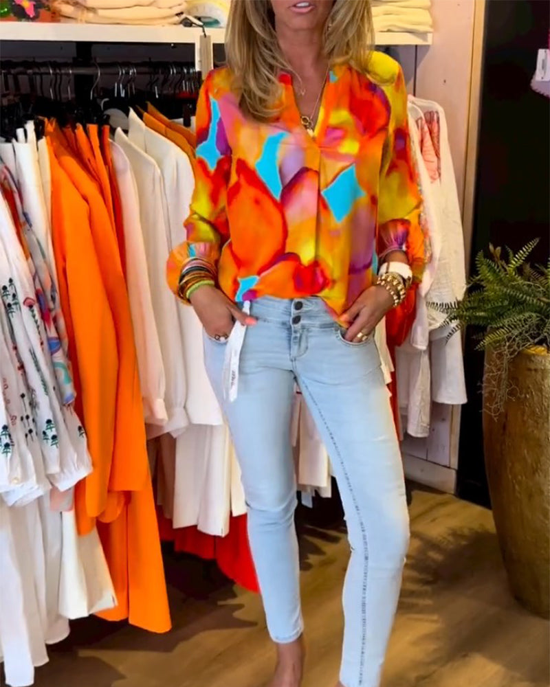 Long-sleeved colorful casual blouse