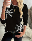 Snowflake Pattern Crew Neck Sweater