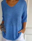 Solid Color Knitted V-Neck Top