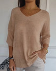 Solid Color Knitted V-Neck Top