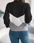 Elegant Two-Tone Crew Neck Sweater for Women's