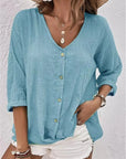 Effortless V-Neck Button-Up Top