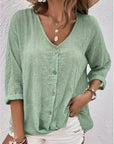 Effortless V-Neck Button-Up Top