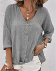 Effortless V-Neck Button-Up Top