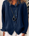 Solid Color Lapel Buttons Long Sleeves Blouse