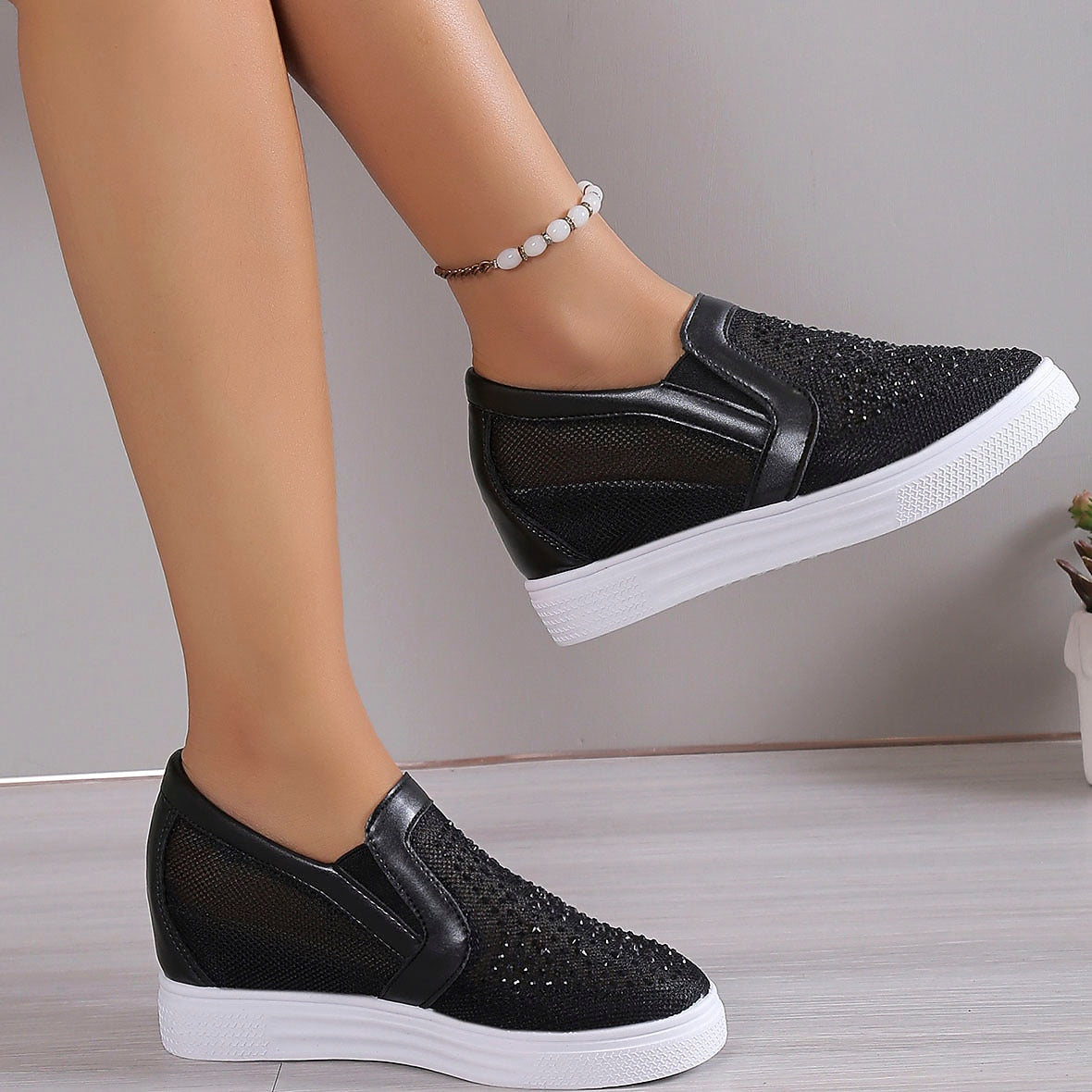 Women&#39;s Sneakers With White Crystals