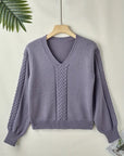 Chic V-Neck Cable Knit Sweater for Women