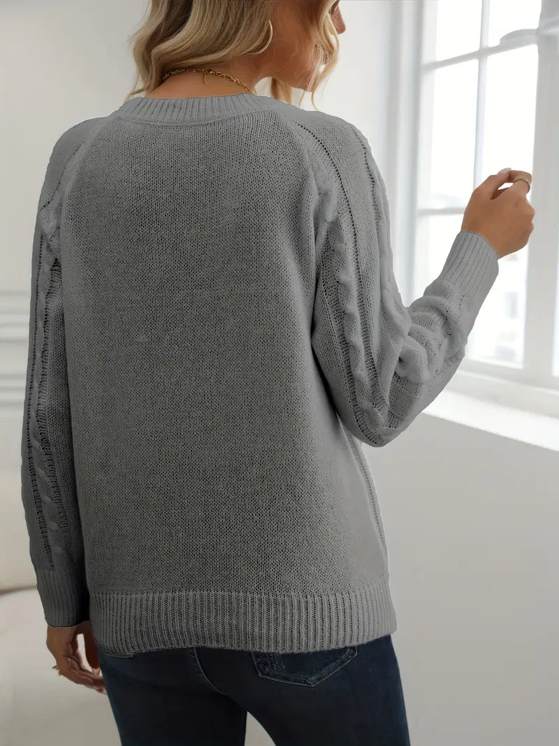 Solid Cable Knit Sweater for Women&#39;s