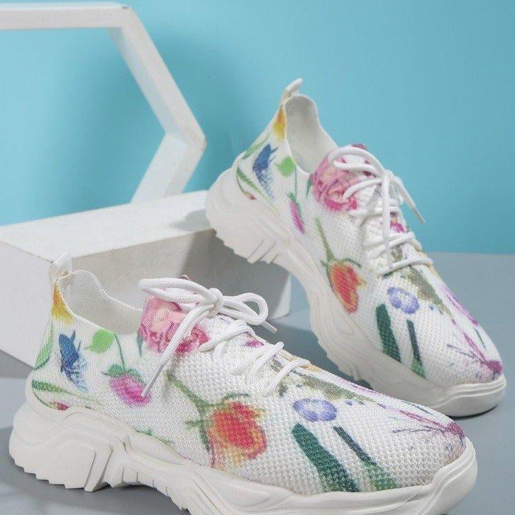 Breathable Lace-Up Sneakers with Floral Pattern