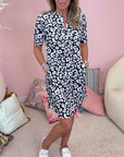 Printed pocket V-neck casual dress