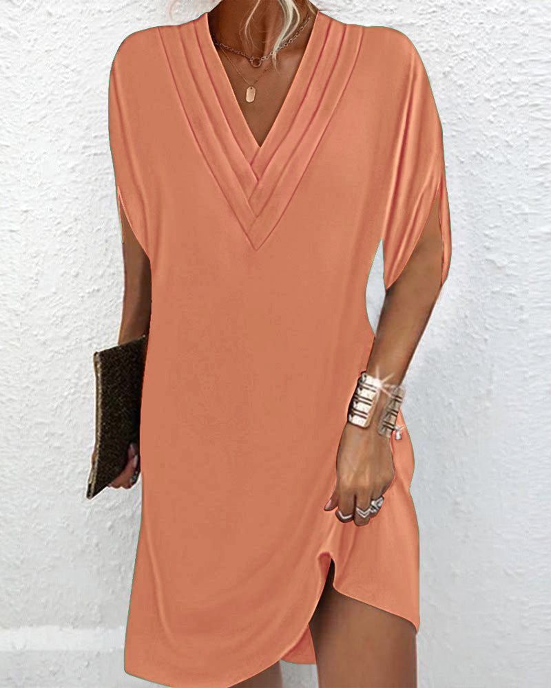 Slit sleeve solid color elegant dress