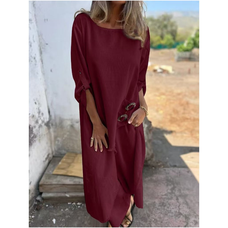 Elegant Cotton And Linen Two Piece Dress