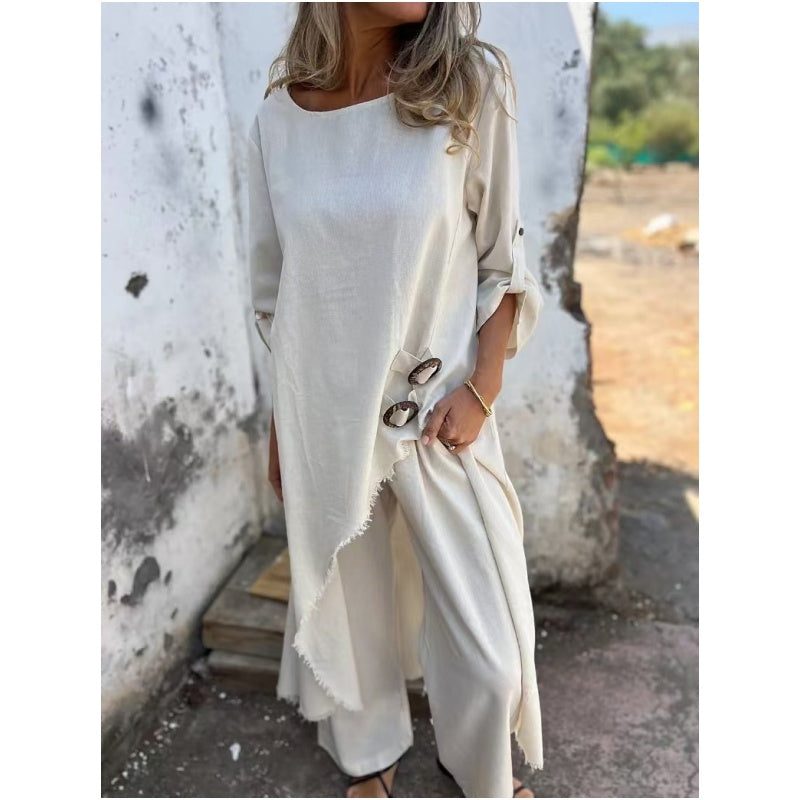 Elegant Cotton And Linen Two Piece Dress