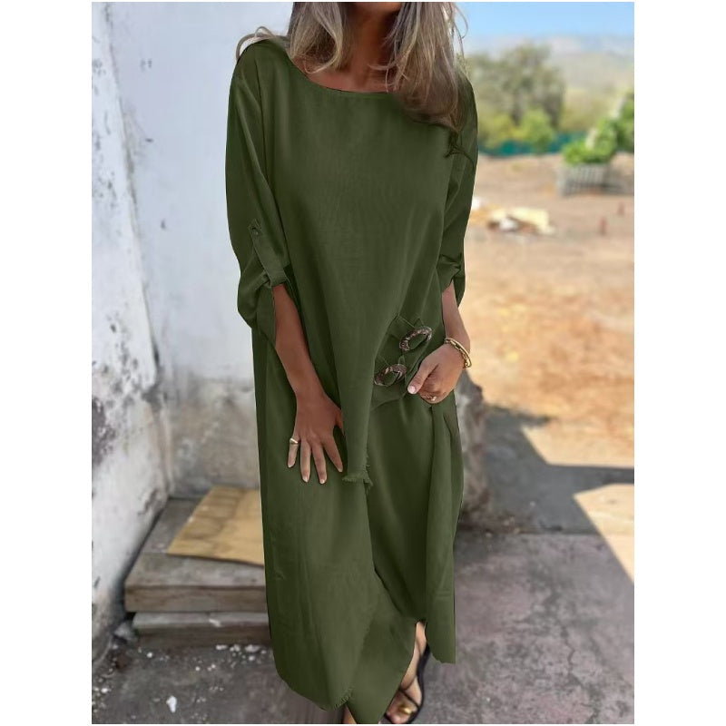 Elegant Cotton And Linen Two Piece Dress